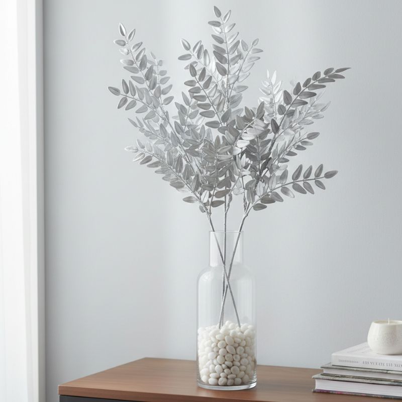 Fleur Artificielle Gris Avec Effet Métallisé Chic