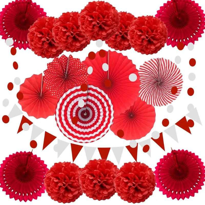 Accessoires Guinguette Avec Pompons Et Rosaces En Papier