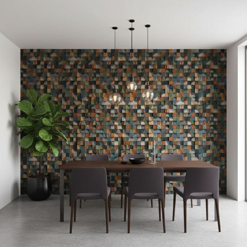Panneau Mural Bois Avec Mosaïque 3D Et Relief Géométrique