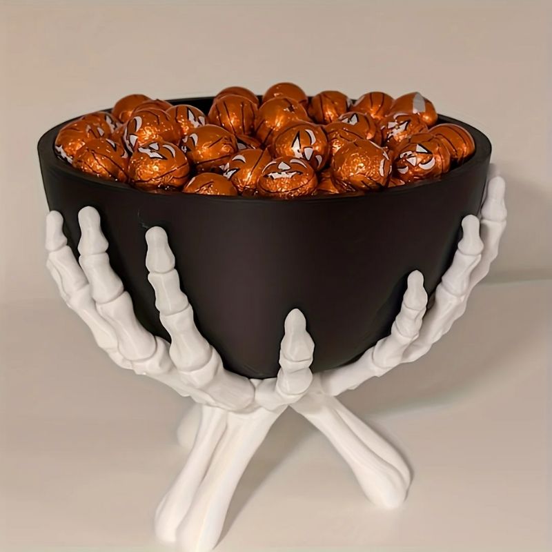 Décorations Halloween Bol à Bonbons avec Mains de Squelette Gothique