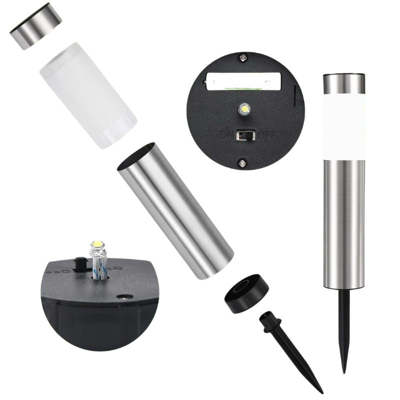 Borne Lumineuse Solaire Design Cylindrique en Acier Inoxydable