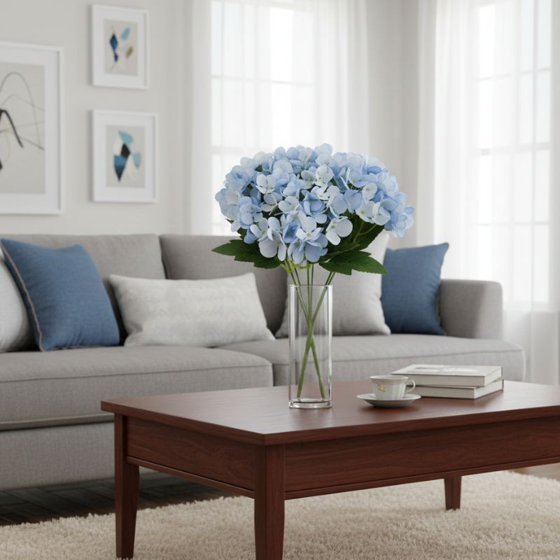 Fleur Artificielle Bleu Hortensia En Bouquet