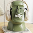 Sculpture Moai Design Avec Casque Audio Et Lunettes Modernes
