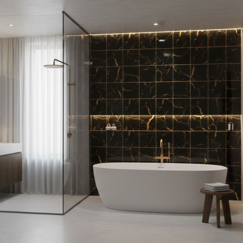 Panneau Mural Salle De Bain Autoadhésif Avec Finition Marbre Moderne