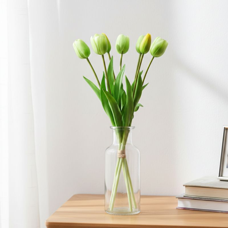 Fleur Artificielle Vert Tulipes avec Feuillage Réaliste
