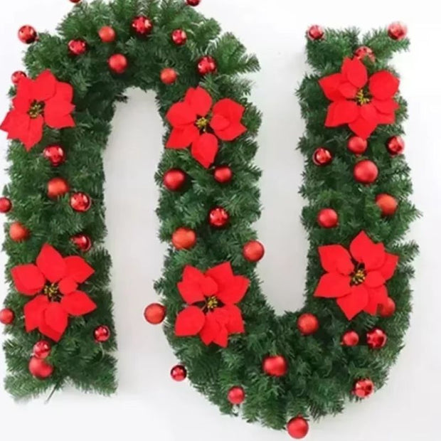 Guirlandes de Noël Lumineuses avec Boules et Fleurs Décoratives