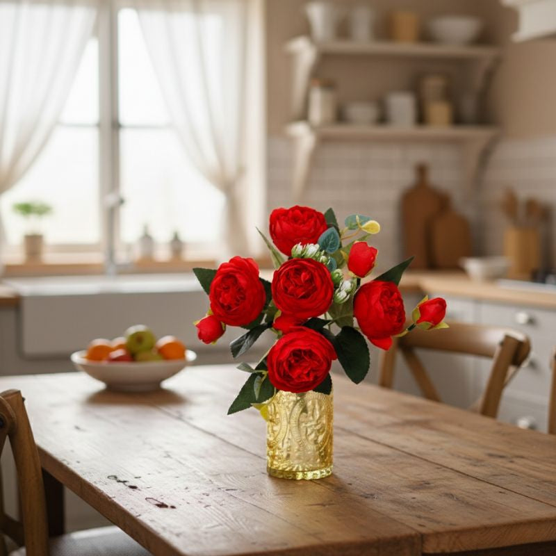 Fleur Artificielle Rouge En Bouquet Décoratif Raffiné