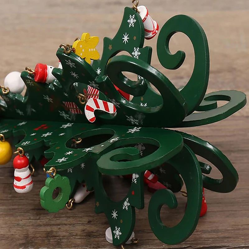 Mini Sapin de Noël en Bois Naturel avec Décorations