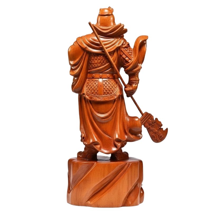 Sculpture En Bois Statue Guan Gong Feng Shui Sculptée