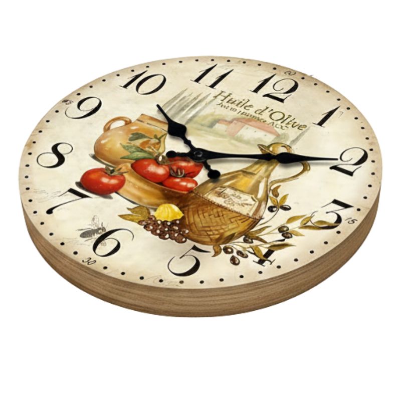 Horloge En Bois Décorative Avec Illustration Cuisine Méditerranéenne