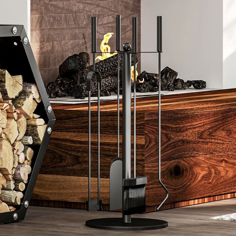 Ensemble D’Outils Pour Cheminée 5 Pièces En Acier Noir