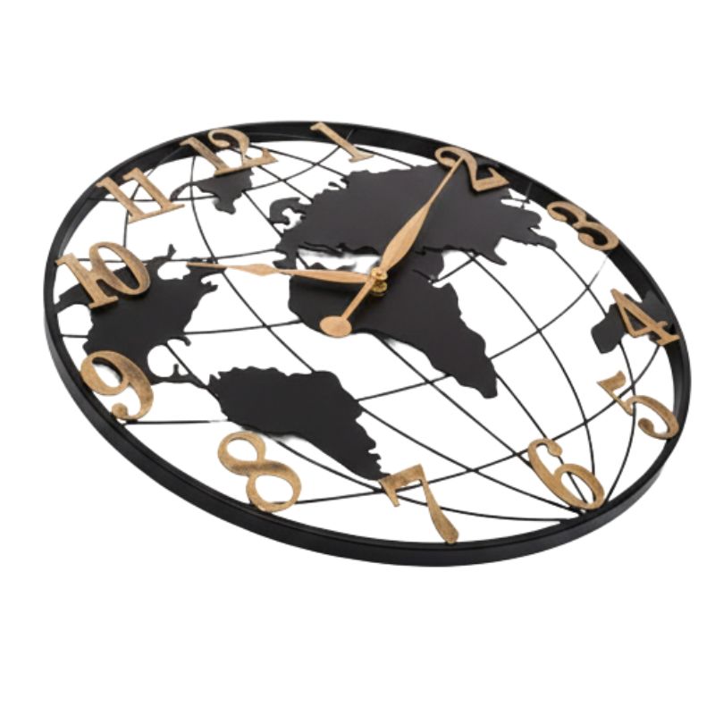 Horloge Monde Murale Élégante En Métal