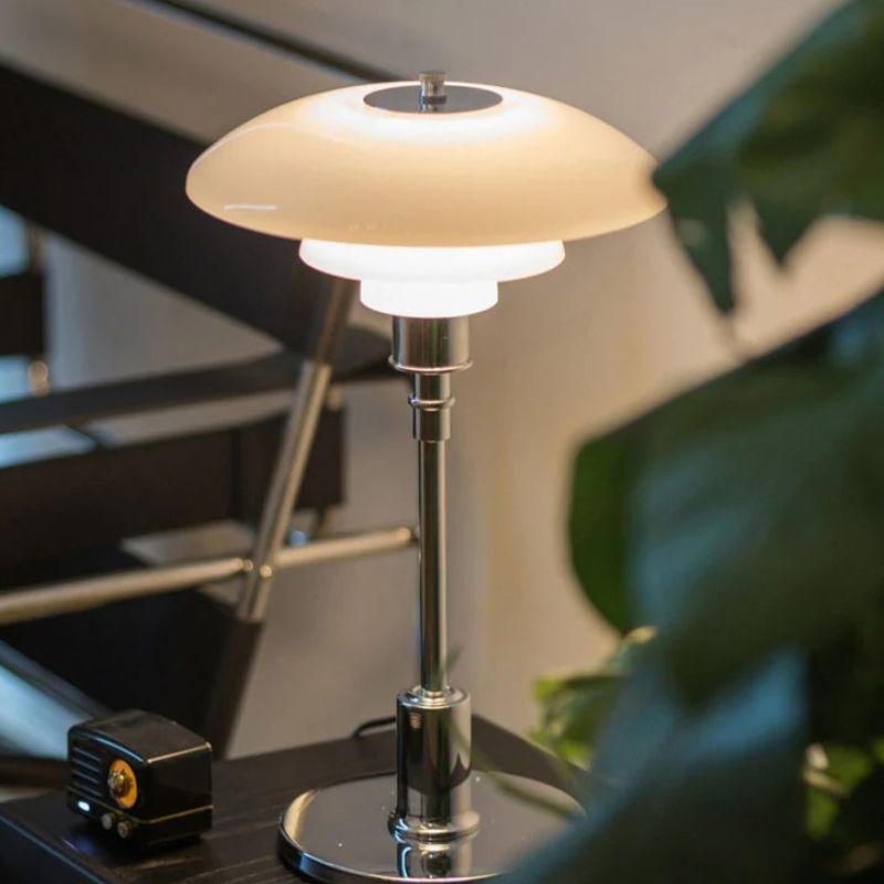 Lampe Champignon Scandinave En Verre Et Métal Argenté