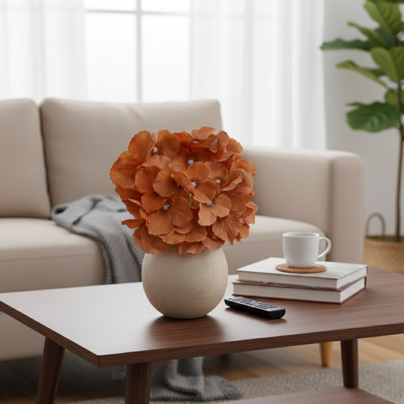 Fleur Artificielle Marron Hortensia Décoratif