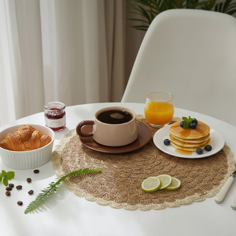 Set De Table En Papier Rond Tissé Naturel Et Élégant