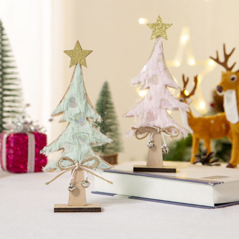 Sapin de Noël en Bois avec Étoile Dorée et Ruban