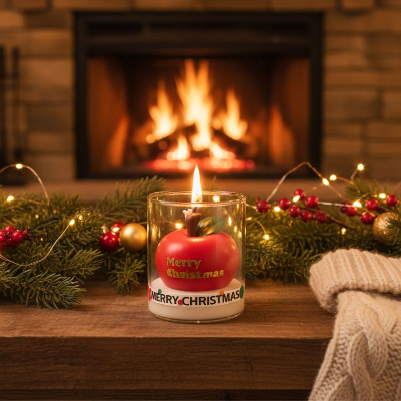 Décoration de Noël Bougie Parfumée Pomme Rouge en Verre