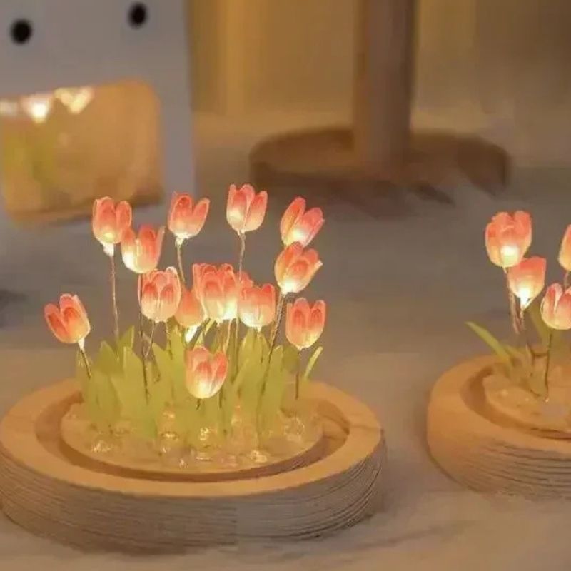 Fleurs Lumineuses LED Tulipes Sous Cloche