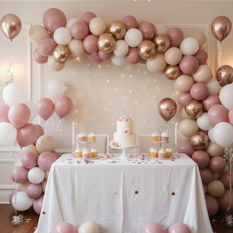 Décoration Festive Ballons de Luxe Tons Doux et Dorés