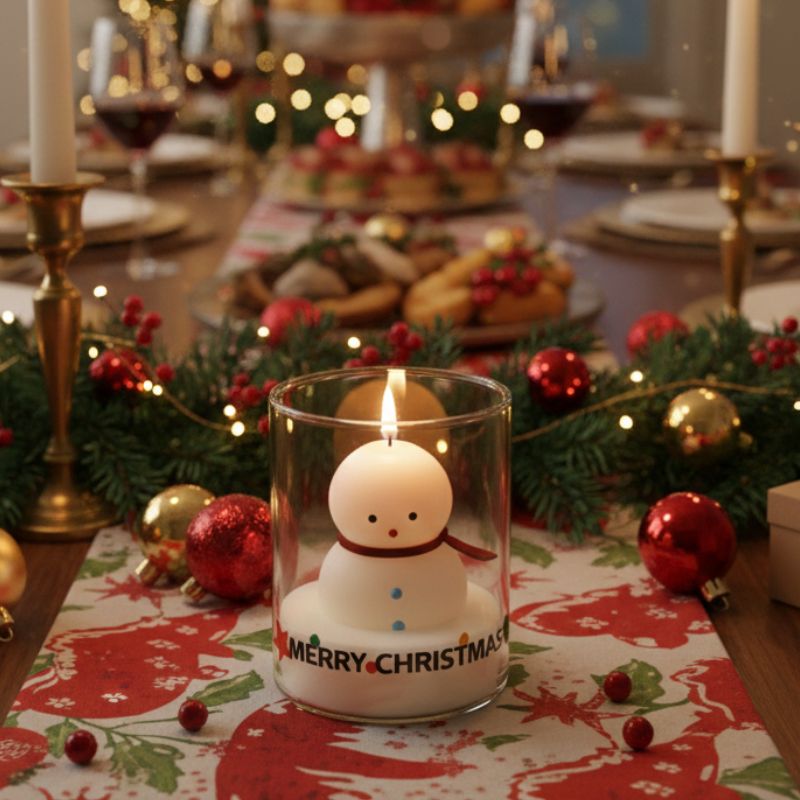 Décoration de Noël Bougie Bonhomme de Neige Parfumée