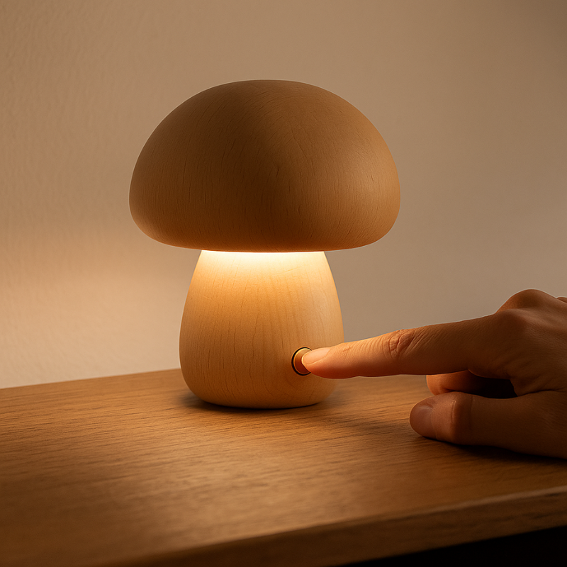 Lampe Champignon Tactile En Bois Naturel