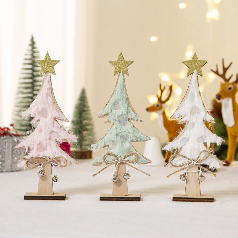 Sapin de Noël en Bois avec Étoile Dorée et Ruban