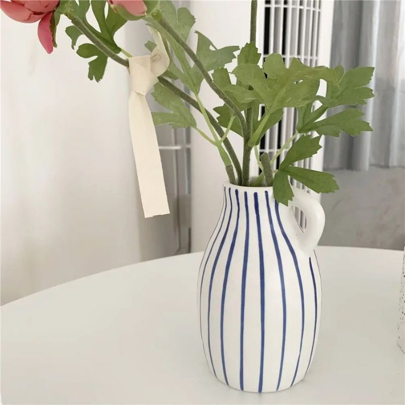 Mini Vase à Fleurs à Rayures Bleues