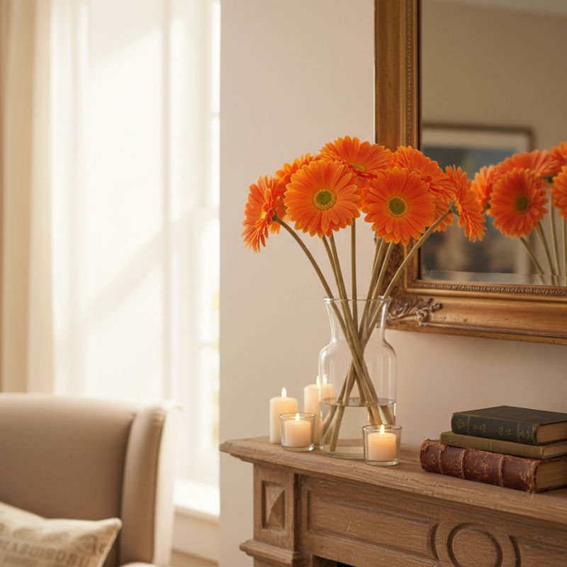 Fleur Artificielle Orange Avec Gerbera Isolé