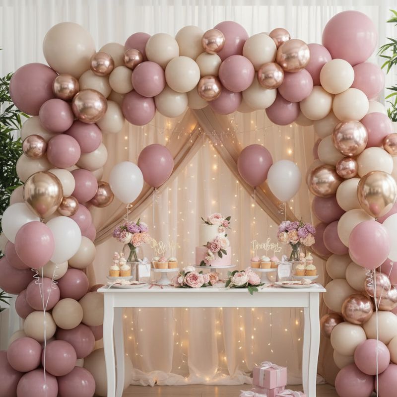 Décoration Festive Ballons de Luxe Tons Doux et Dorés