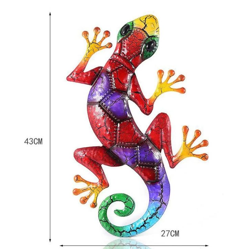 Sculpture Gecko En Métal Avec Couleurs Vives