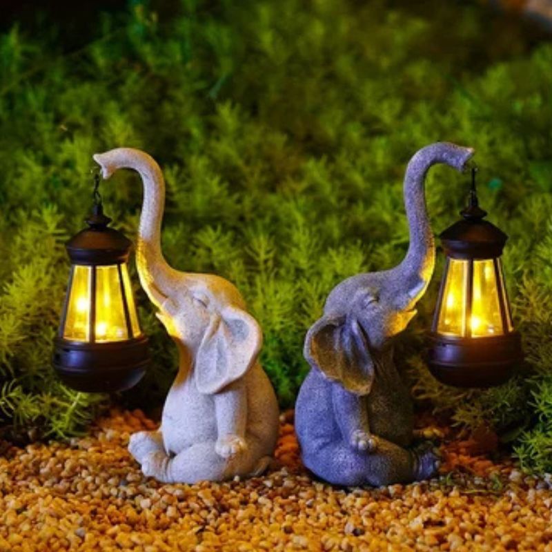 Sculpture Éléphant Décorative Avec Lanterne Solaire