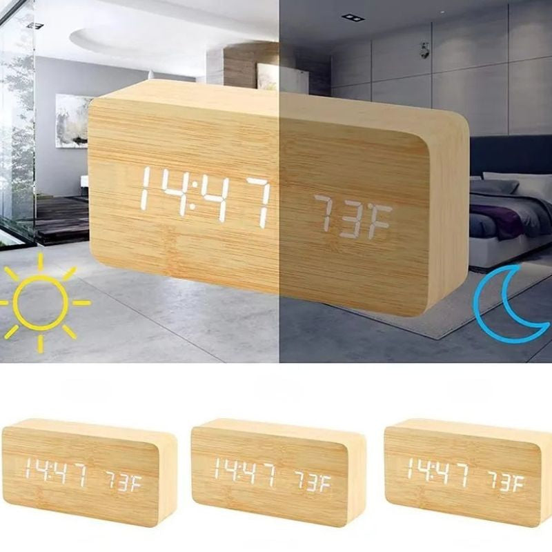 Horloge En Bois Numérique Avec Écran LED