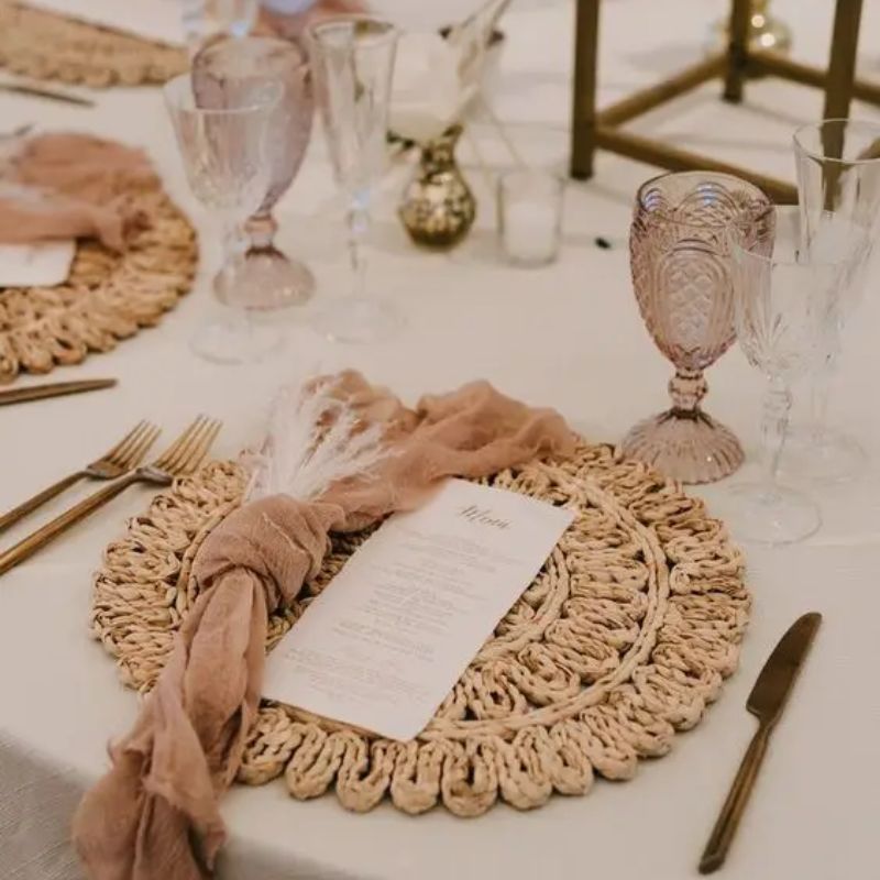 Set De Table Bambou Rond Style Bohème Lot de 4 Pièces