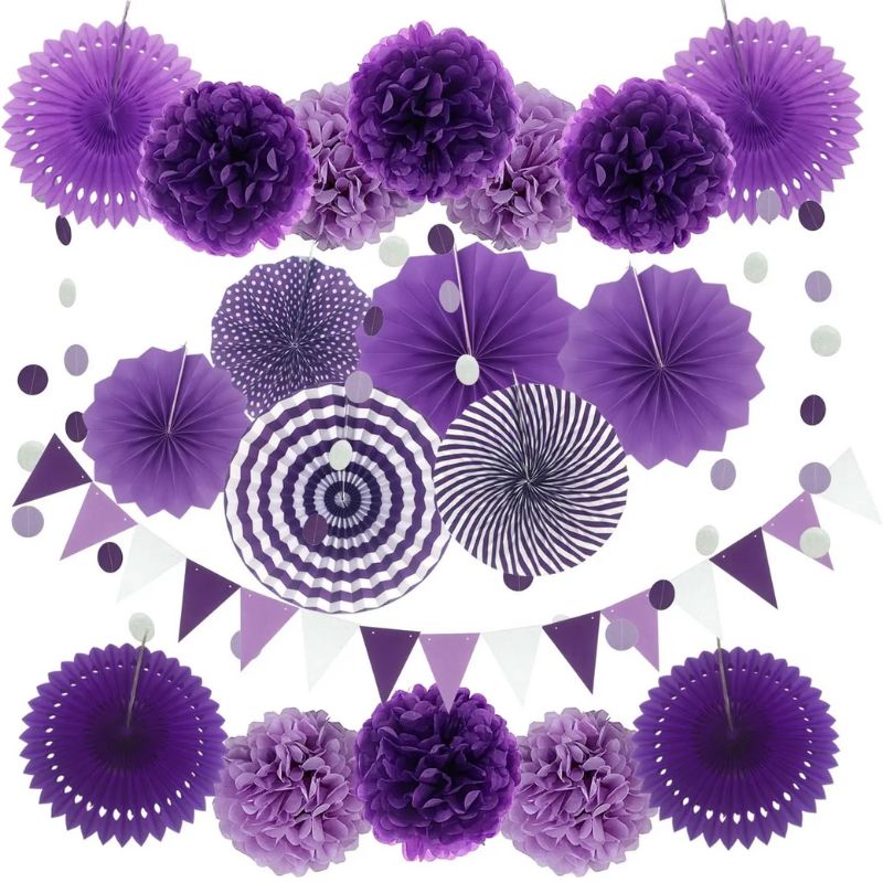 Décorations Festives Guirlande De Fleurs En Papier Avec Pompons Et Éventails