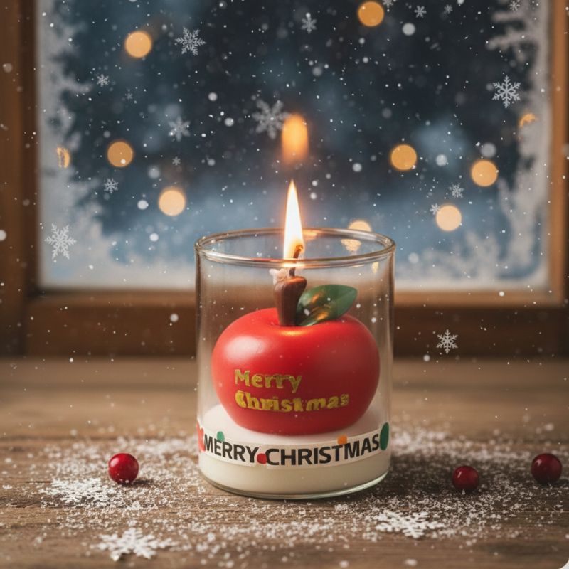 Décoration de Noël Bougie Parfumée Pomme Rouge en Verre