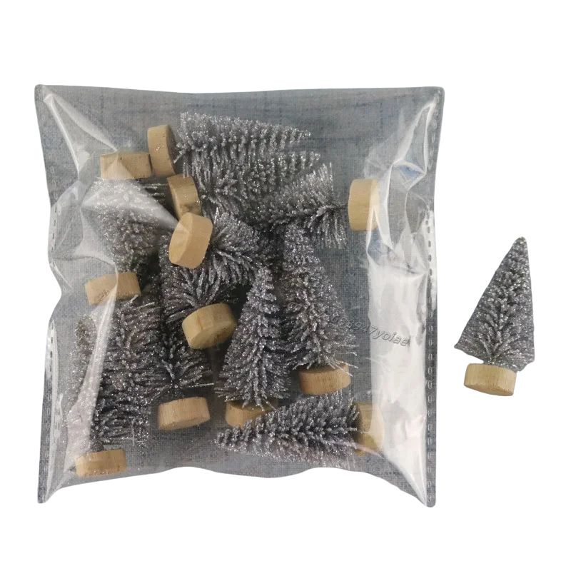 Sapin En Bois Mini Avec Neige Artificielle Lot de 12 Pièces