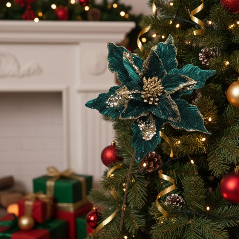 Fleur Artificielle Vert Feuillage Pailleté Décoratif