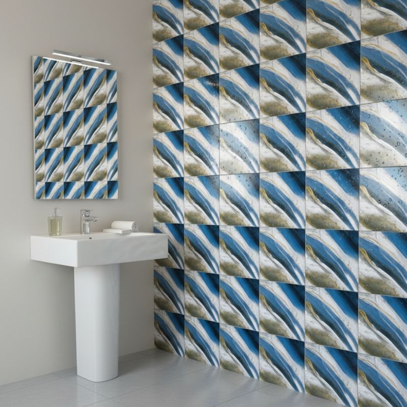 Panneau Mural Salle De Bain Imperméable Avec Finition Marbre Bleu