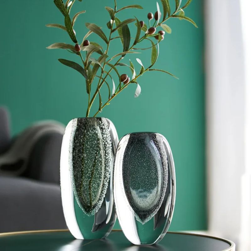 Vase Murrano en Verre Soufflé Gris Luxueux