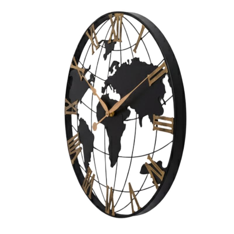 Horloge Monde Murale Design Avec Chiffres Romains Dorés