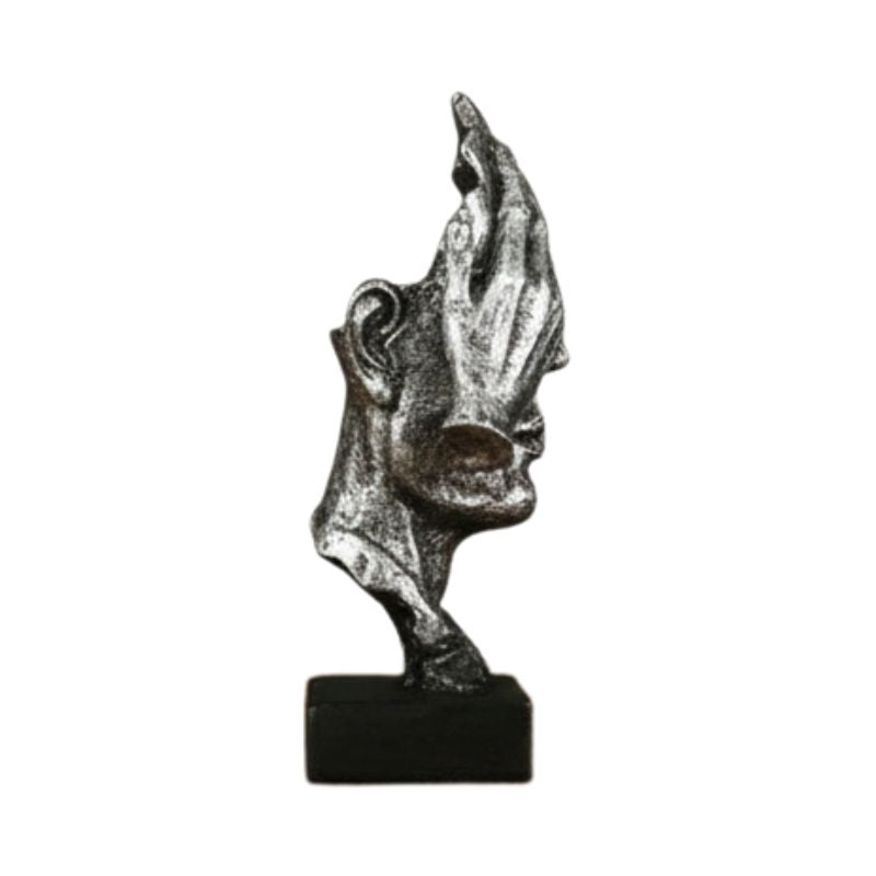 Sculpture Visage Doré Avec Main Expressive En Design Abstrait