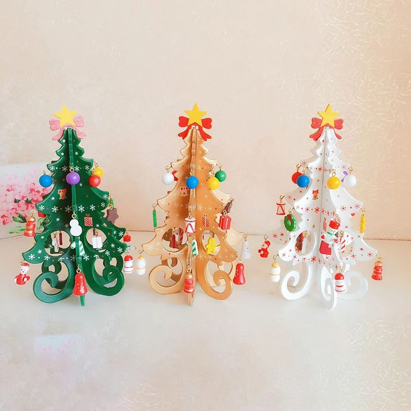 Mini Sapin de Noël en Bois Naturel avec Décorations