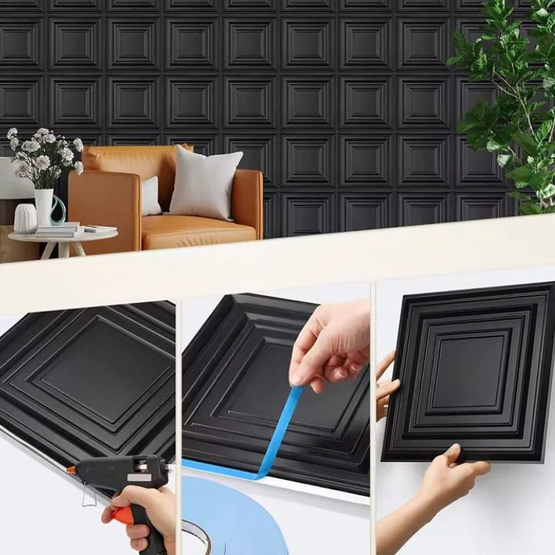 Panneau Mural Décoratif Avec Relief Carré 3D 10 Pièces