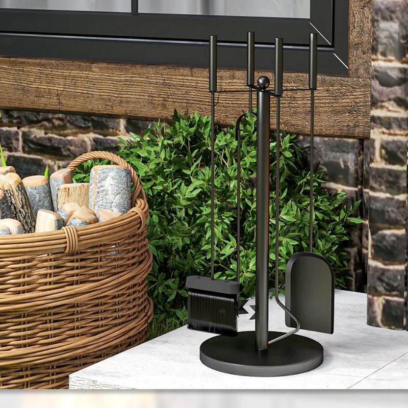 Ensemble D’Outils Pour Cheminée 5 Pièces En Acier Noir
