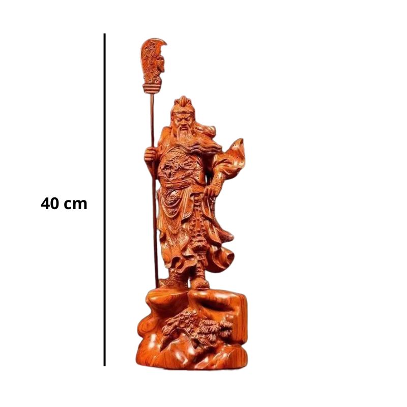 Sculpture En Bois Statue Guan Gong Sculptée À La Main