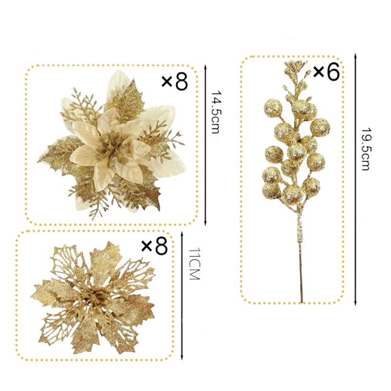 Décorations de Noël Ornements Floraux Brillants