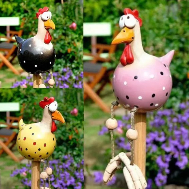 Sculpture Jardin Poule Sur Piquet Avec Style Artisanal