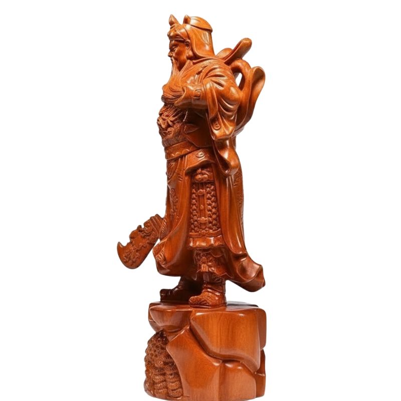 Sculpture En Bois Statue Guan Gong Feng Shui Sculptée