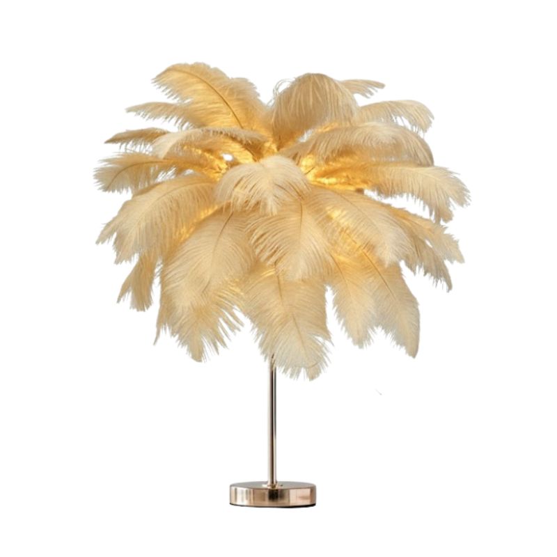 Éclairages De Table À Plumes Avec Pied Doré Élégant