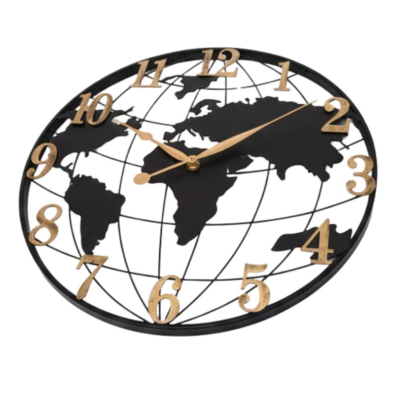 Horloge Monde Murale Élégante En Métal